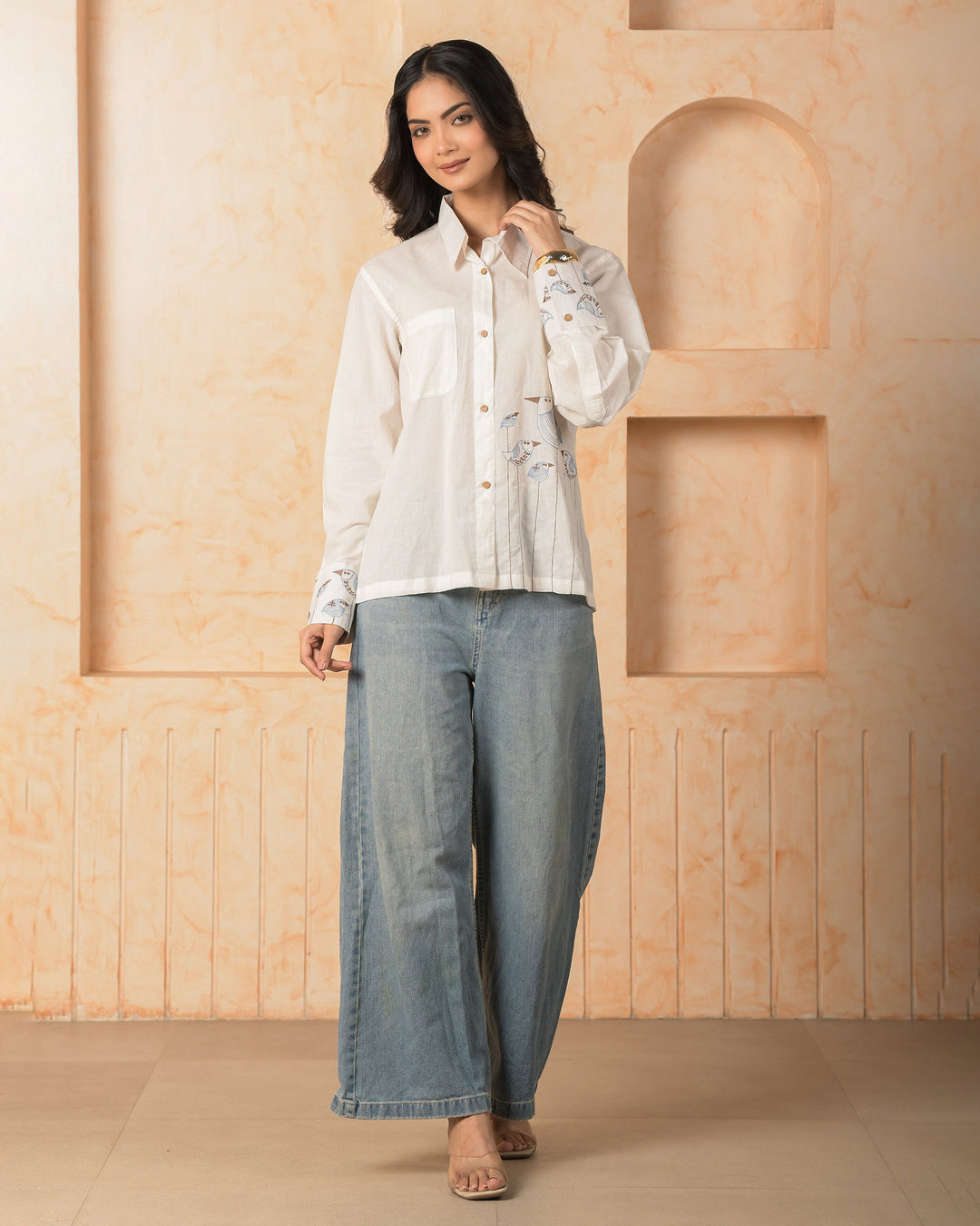 Elara White Embroidered Cotton Shirt