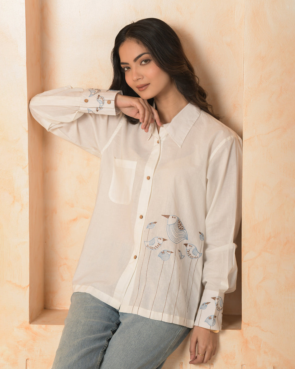 Elara White Embroidered Cotton Shirt