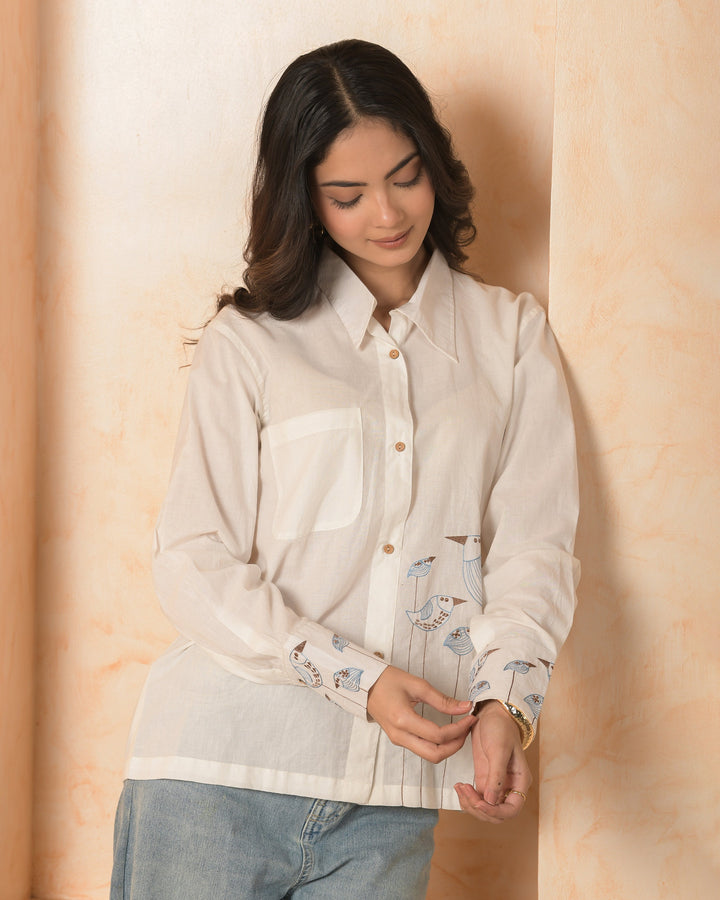Elara White Embroidered Cotton Shirt