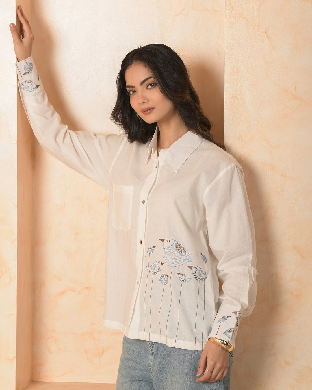 Elara White Embroidered Cotton Shirt