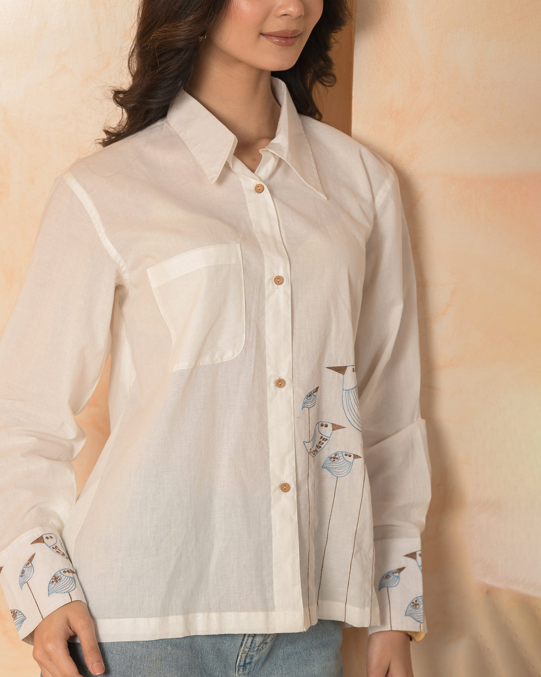 Elara White Embroidered Cotton Shirt