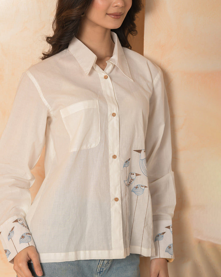 Elara White Embroidered Cotton Shirt
