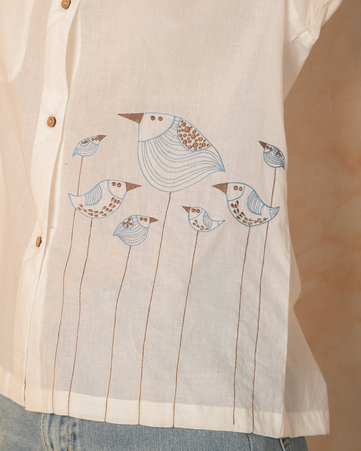 Elara White Embroidered Cotton Shirt