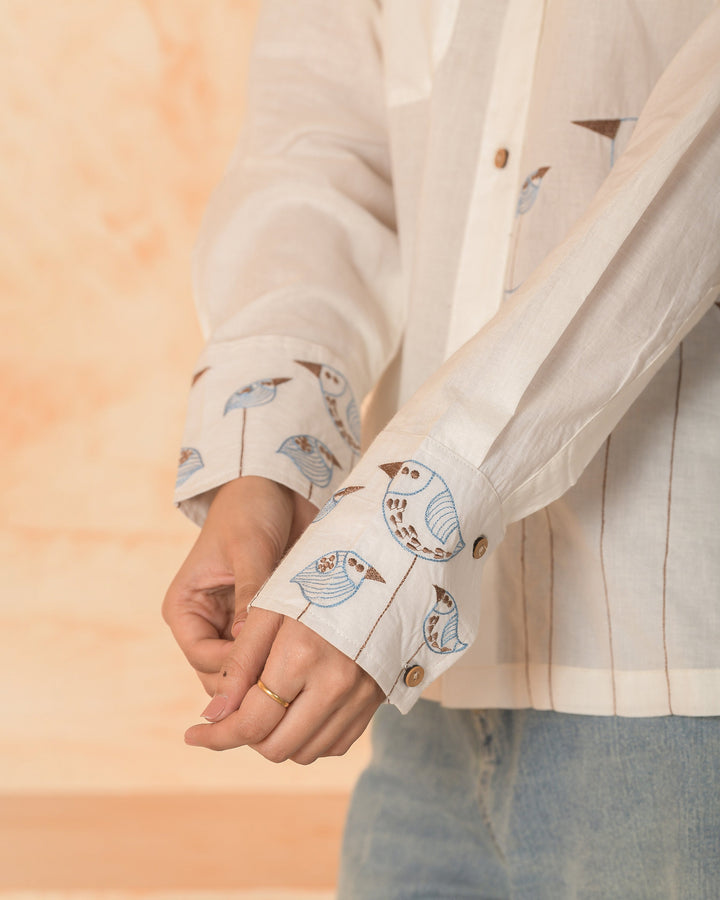 Elara White Embroidered Cotton Shirt