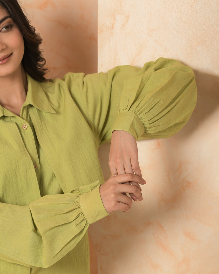 Tira Green Solid Cotton Flex Shirt