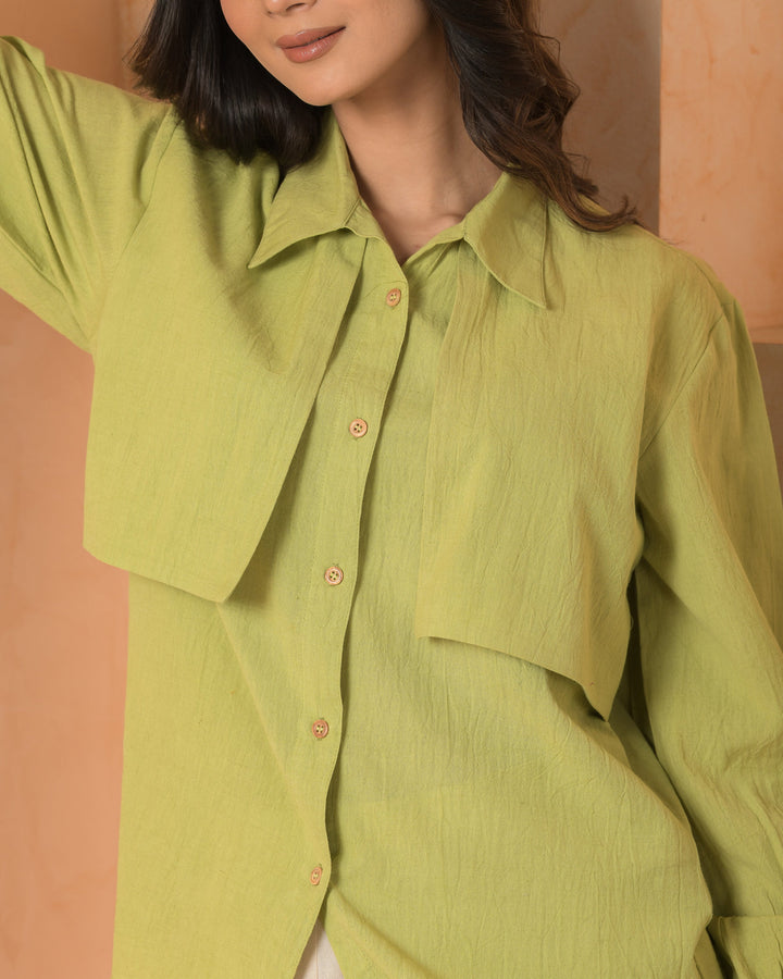 Tira Green Solid Cotton Flex Shirt