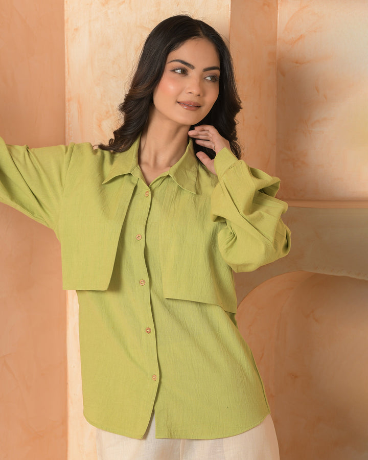 Tira Green Solid Cotton Flex Shirt