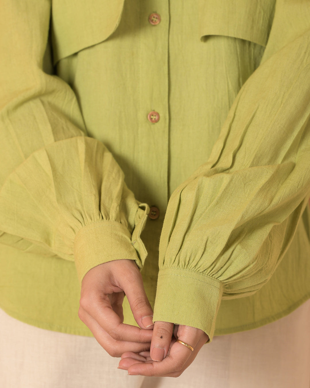 Tira Green Solid Cotton Flex Shirt