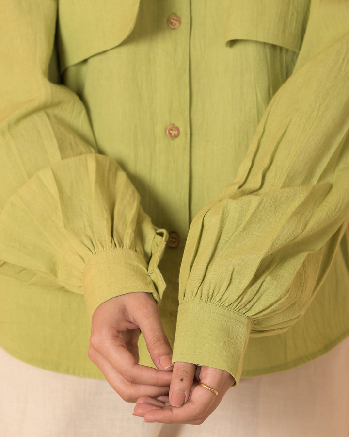 Tira Green Solid Cotton Flex Shirt