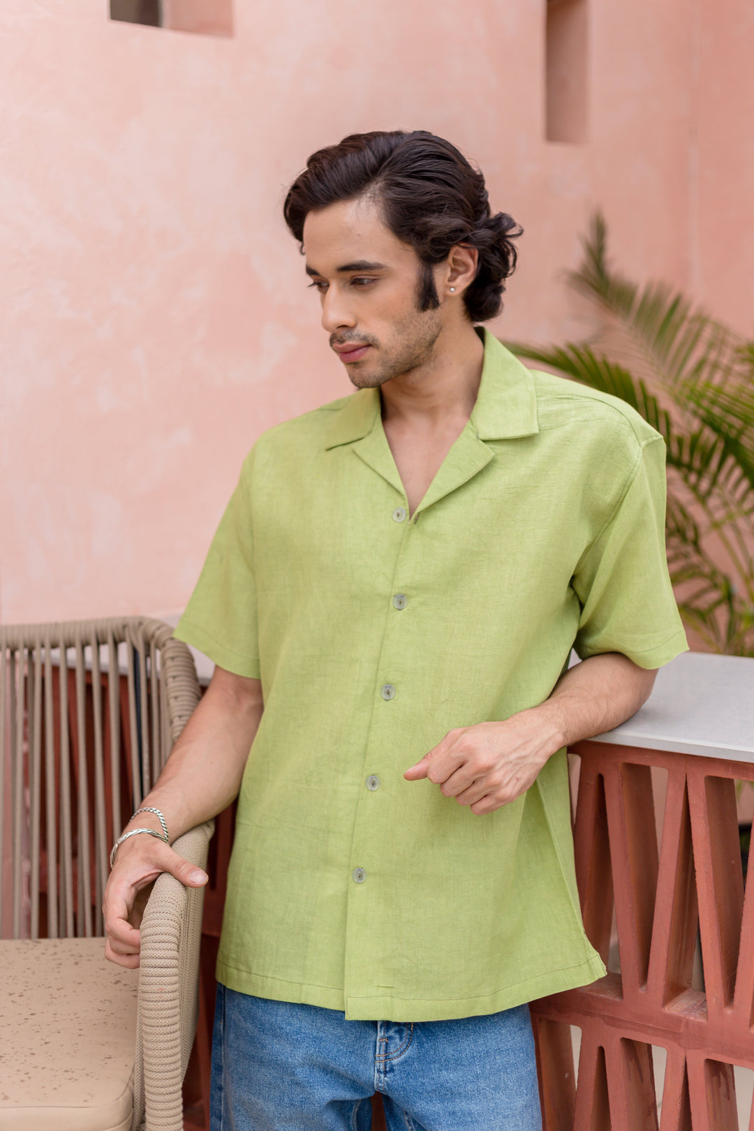 Aethan Green Cotton Flex Solid Shirt