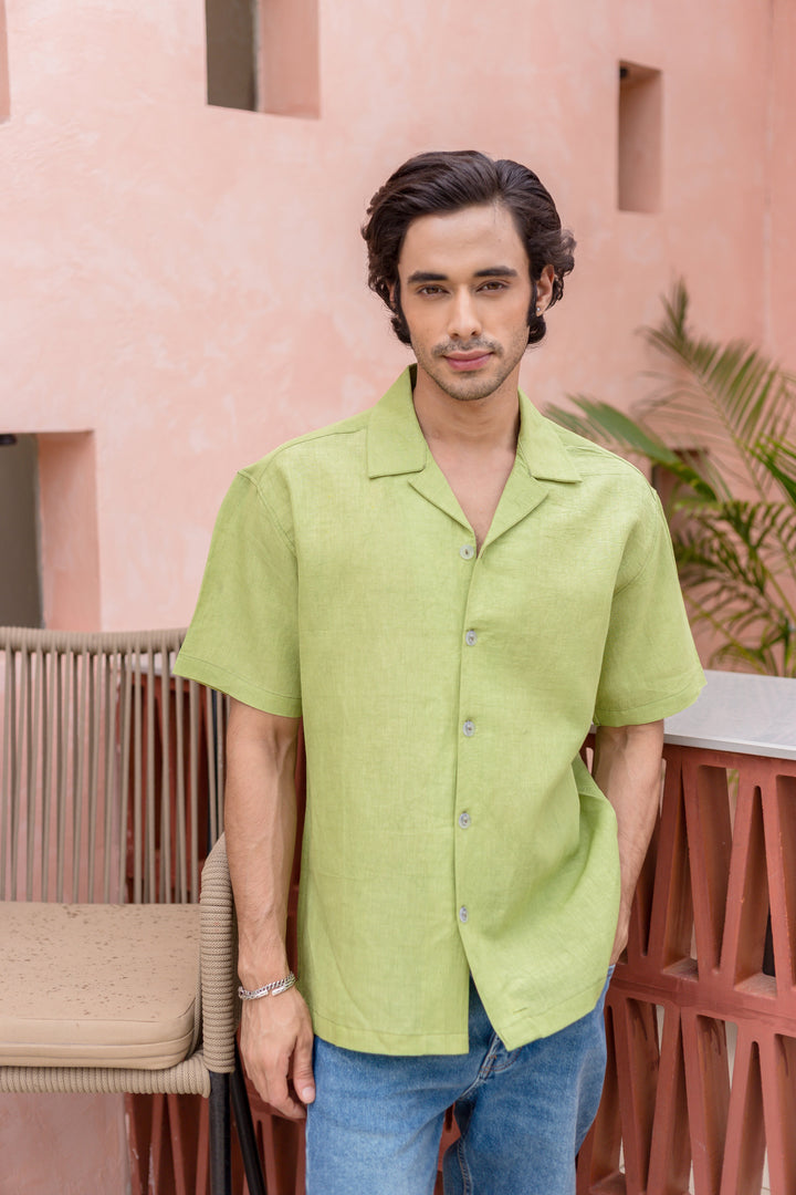 Aethan Green Cotton Flex Solid Shirt
