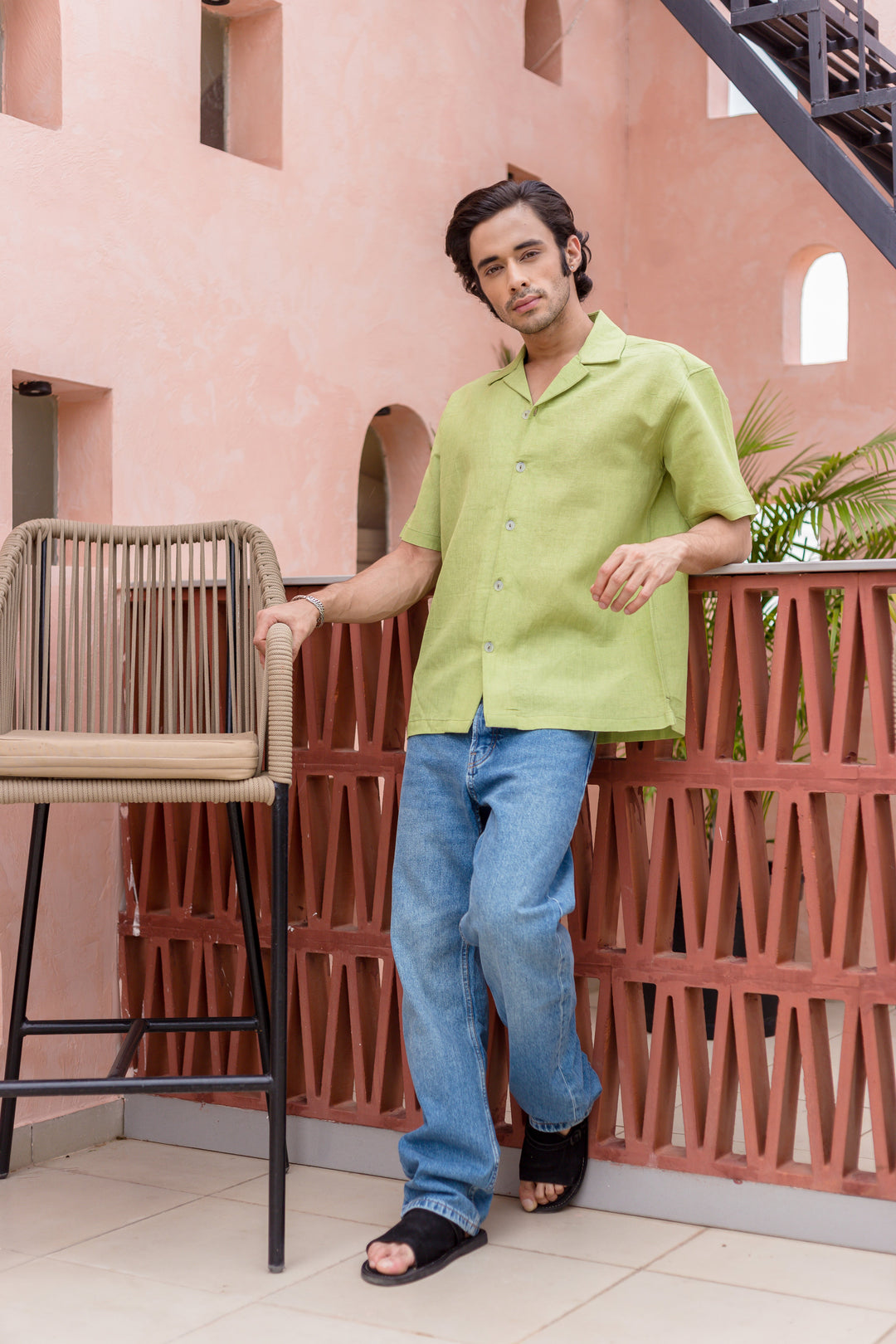 Aethan Green Cotton Flex Solid Shirt