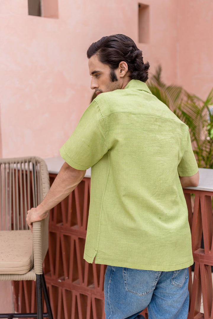 Aethan Green Cotton Flex Solid Shirt