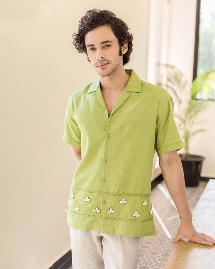 Gage Green Embroidered Flex Solid Shirt