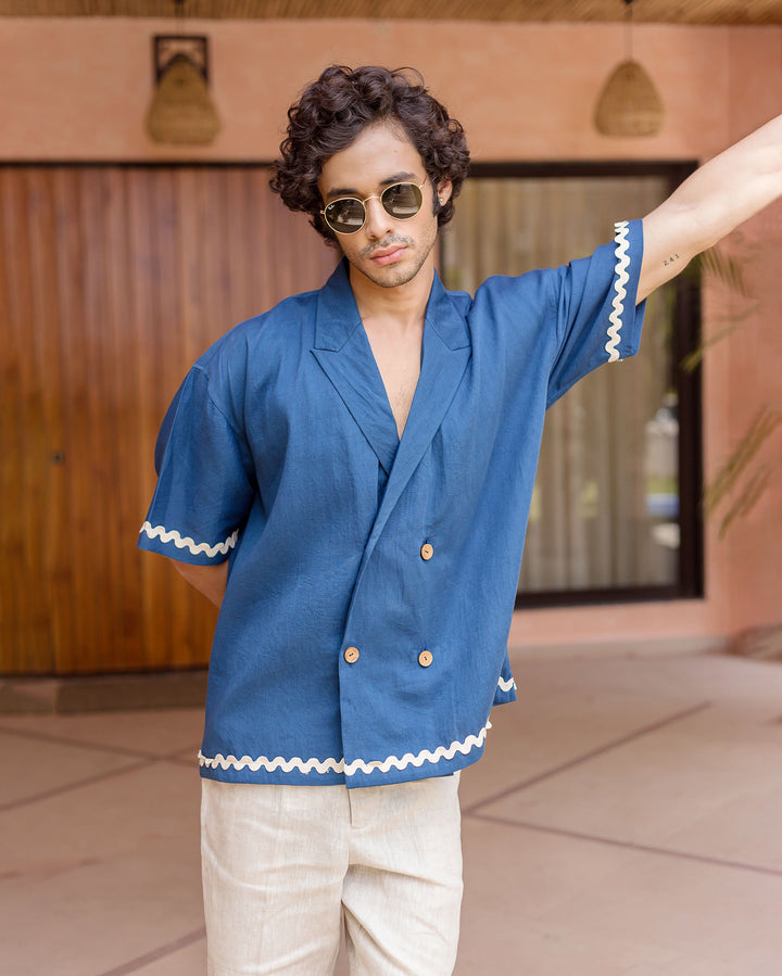 Ash Indigo Embroidered Cotton Shirt