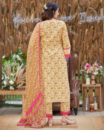 Flora Yellow Printed Cotton Suit Set