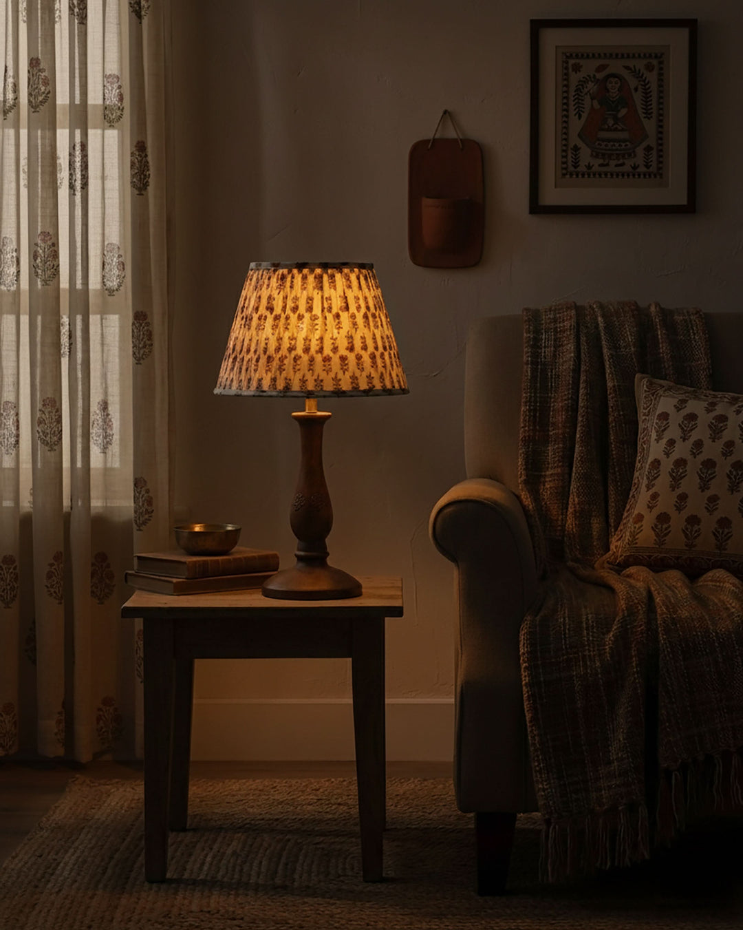 Imperial Red Handblock Circular Lampshade