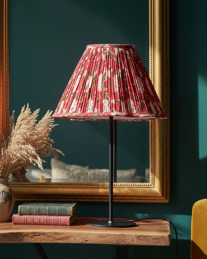Red Finch Handblock Scallop Lampshade