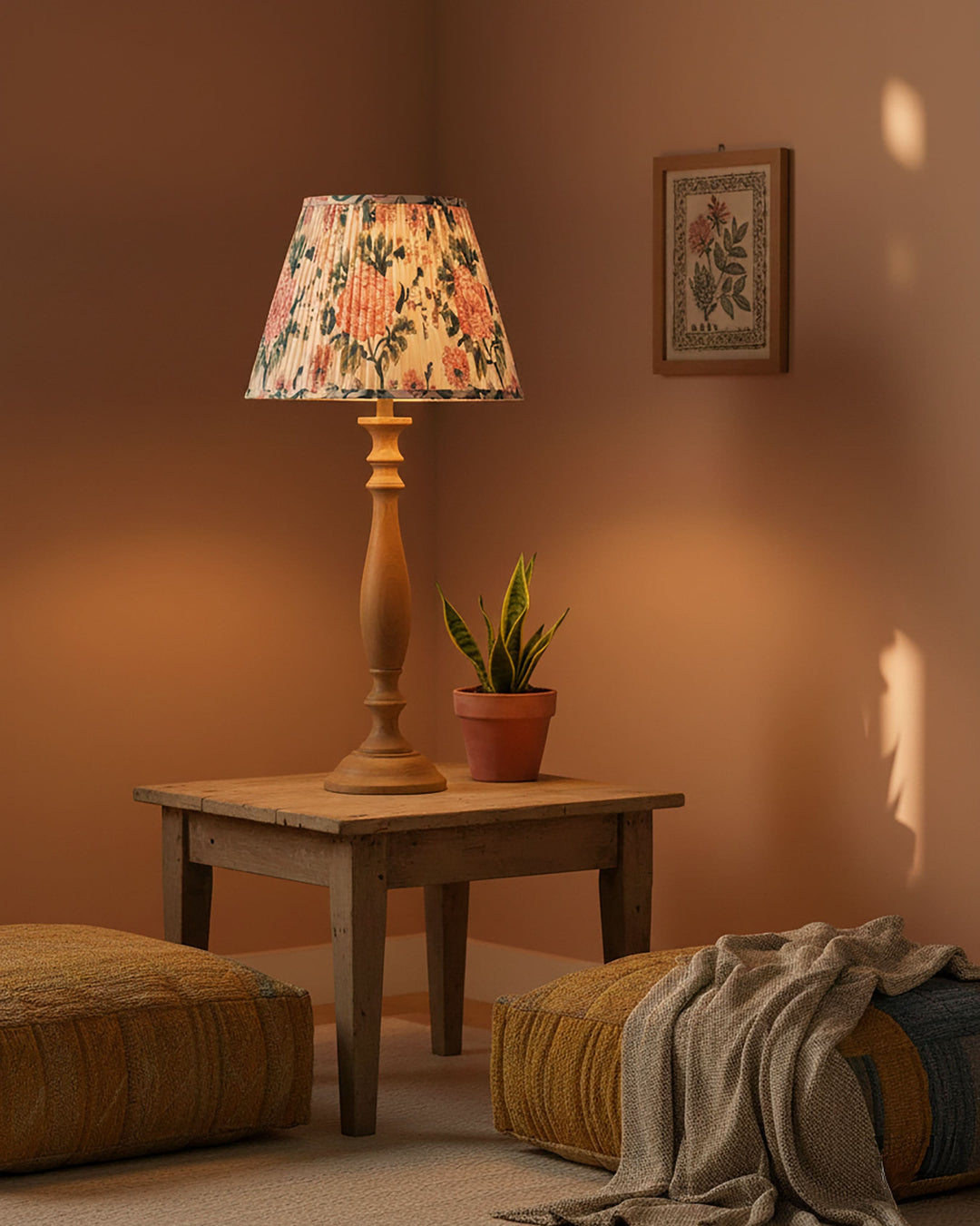 Summer Pink Handblock Circular Lampshade
