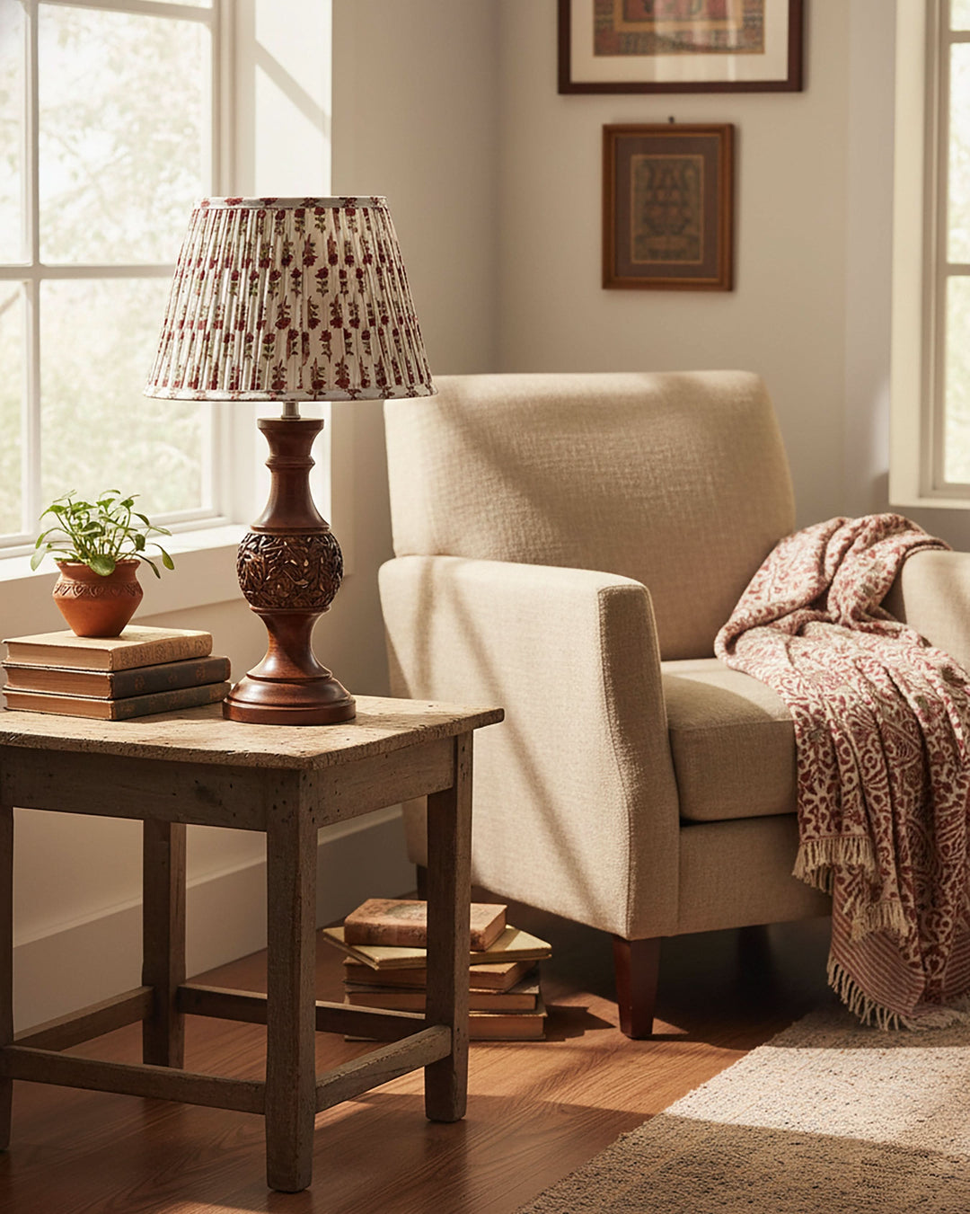 Imperial Red Handblock Circular Lampshade