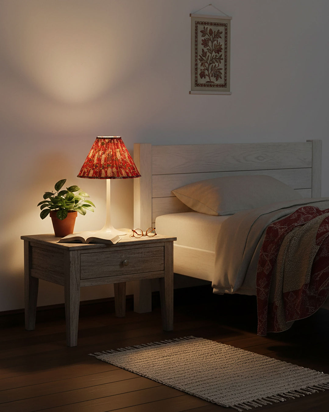 Red Finch Handblock Scallop Lampshade
