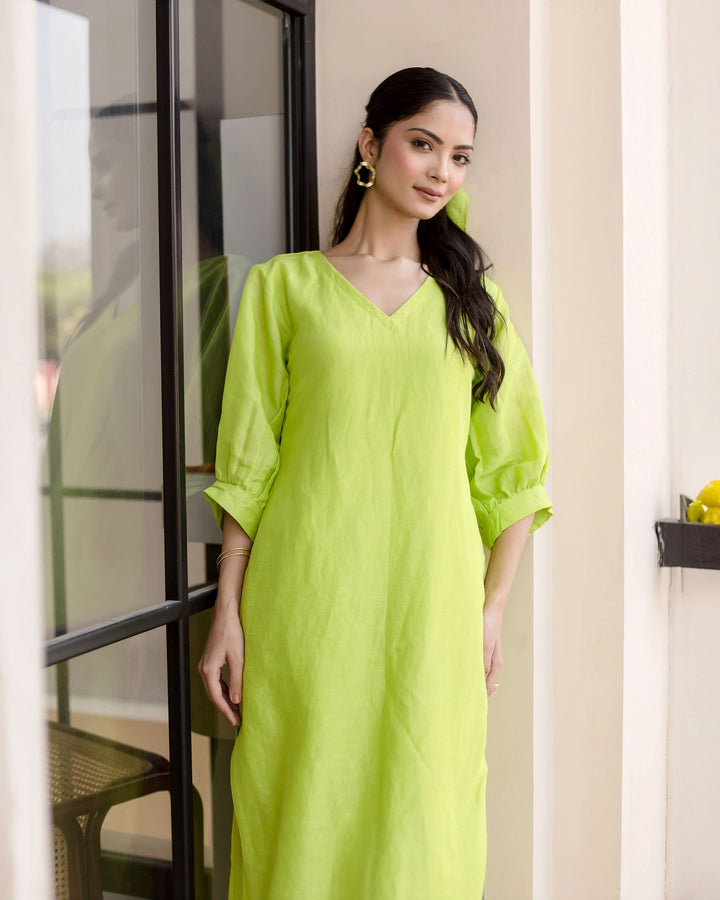 Lush Green Solid Linen Georgette Coord Set
