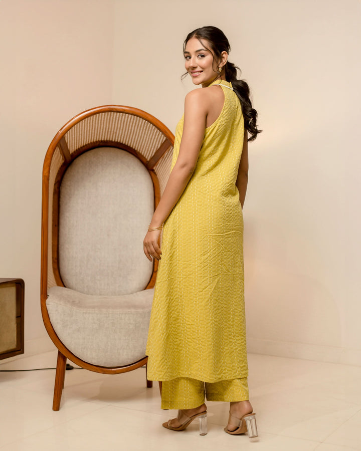 Witch Hazel Yellow Solid Cotton Dobby Coord Set