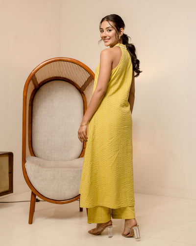 Witch Hazel Yellow Solid Cotton Dobby Coord Set