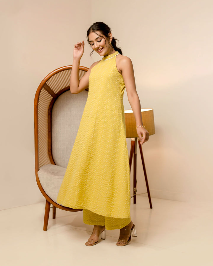 Witch Hazel Yellow Solid Cotton Dobby Coord Set