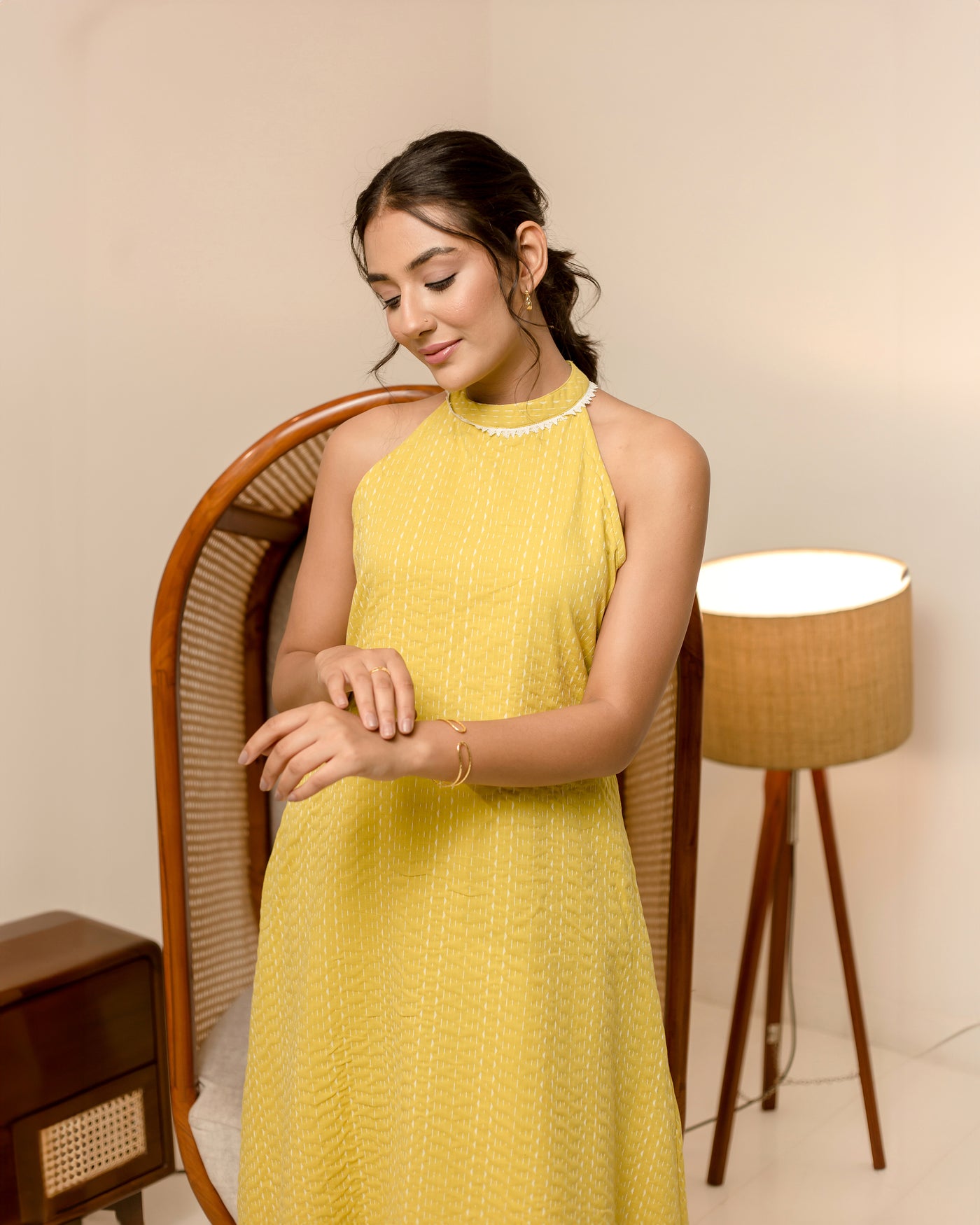 Witch Hazel Yellow Solid Cotton Dobby Coord Set