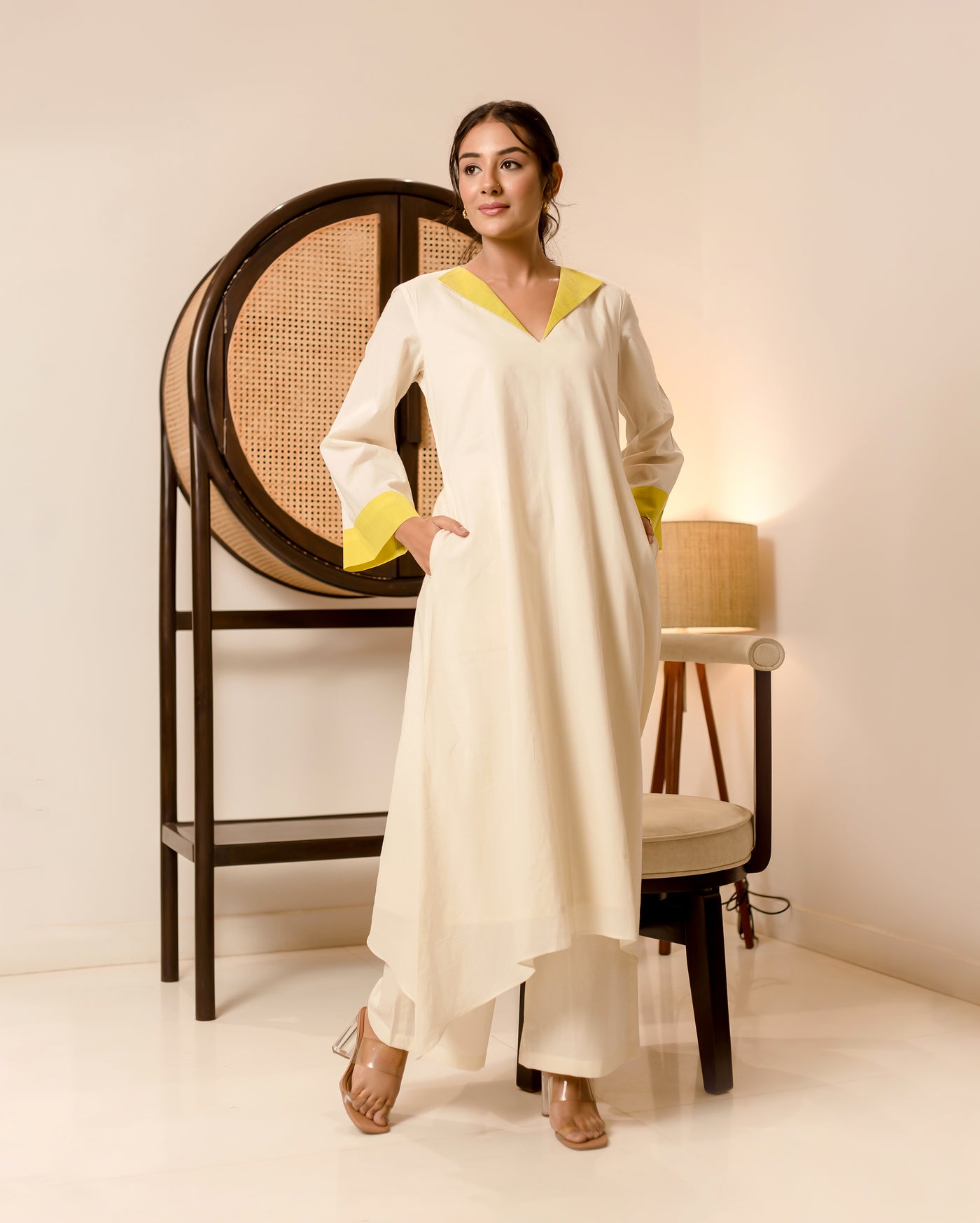 Ecru White Solid Cotton Coord Set