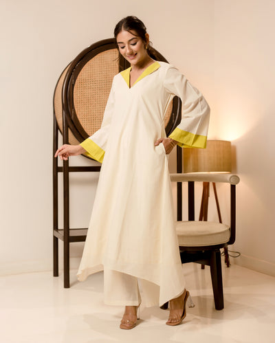 Ecru White Solid Cotton Coord Set
