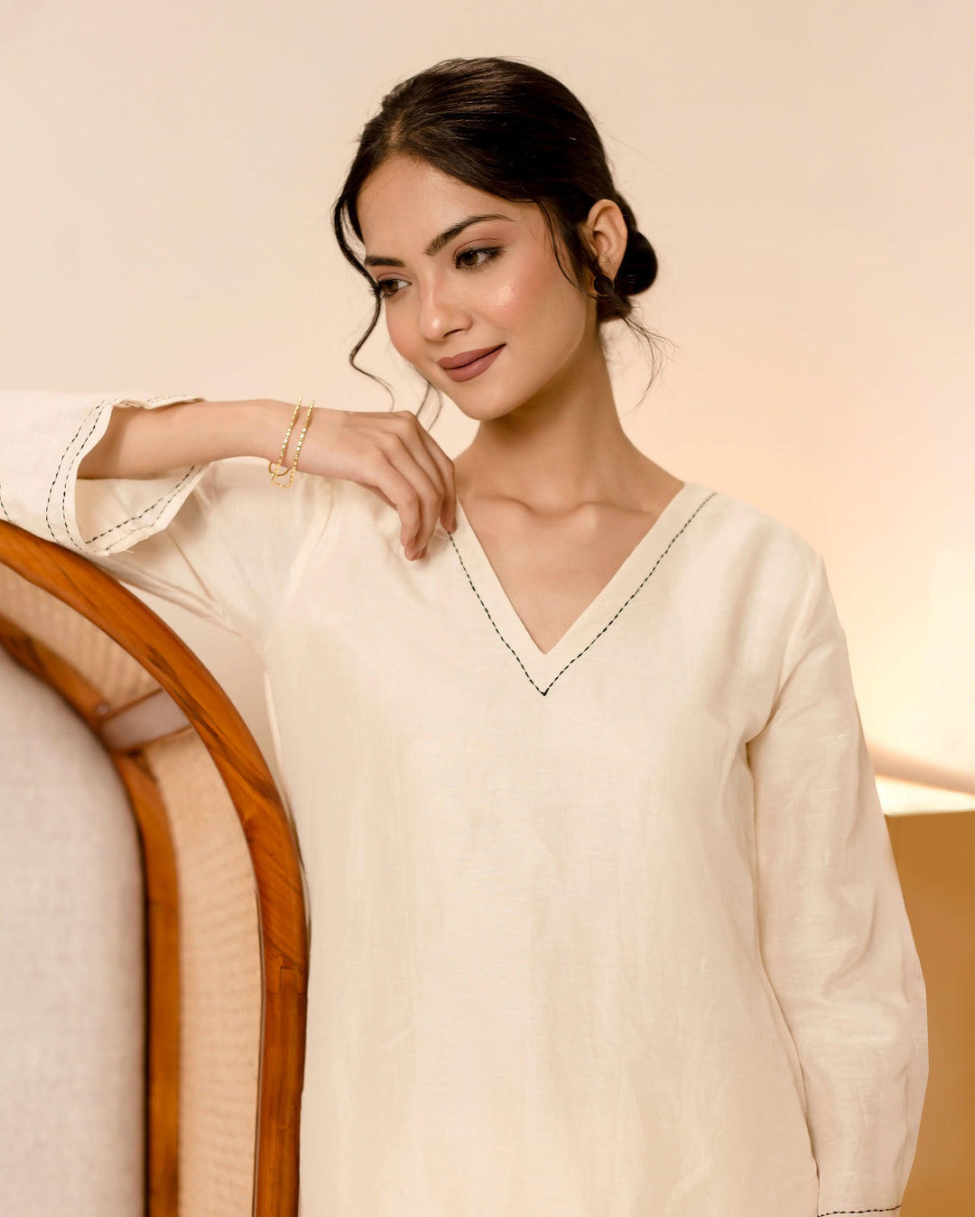 Camellia Off White Solid Linen Georgette Coord Set