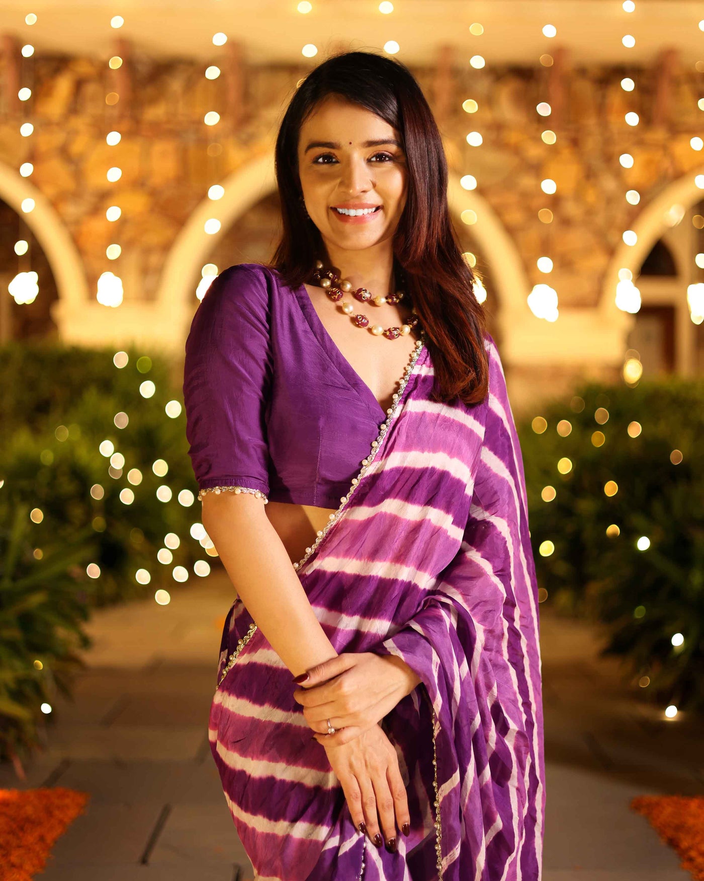 Kimaya Purple Leheriya Silk Pre Draped Saree