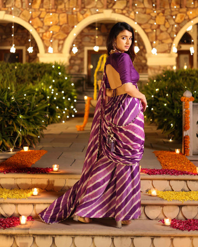 Kimaya Purple Leheriya Silk Pre Draped Saree