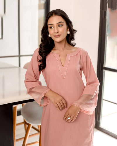 Persica Peach Solid Cotton Coord Set