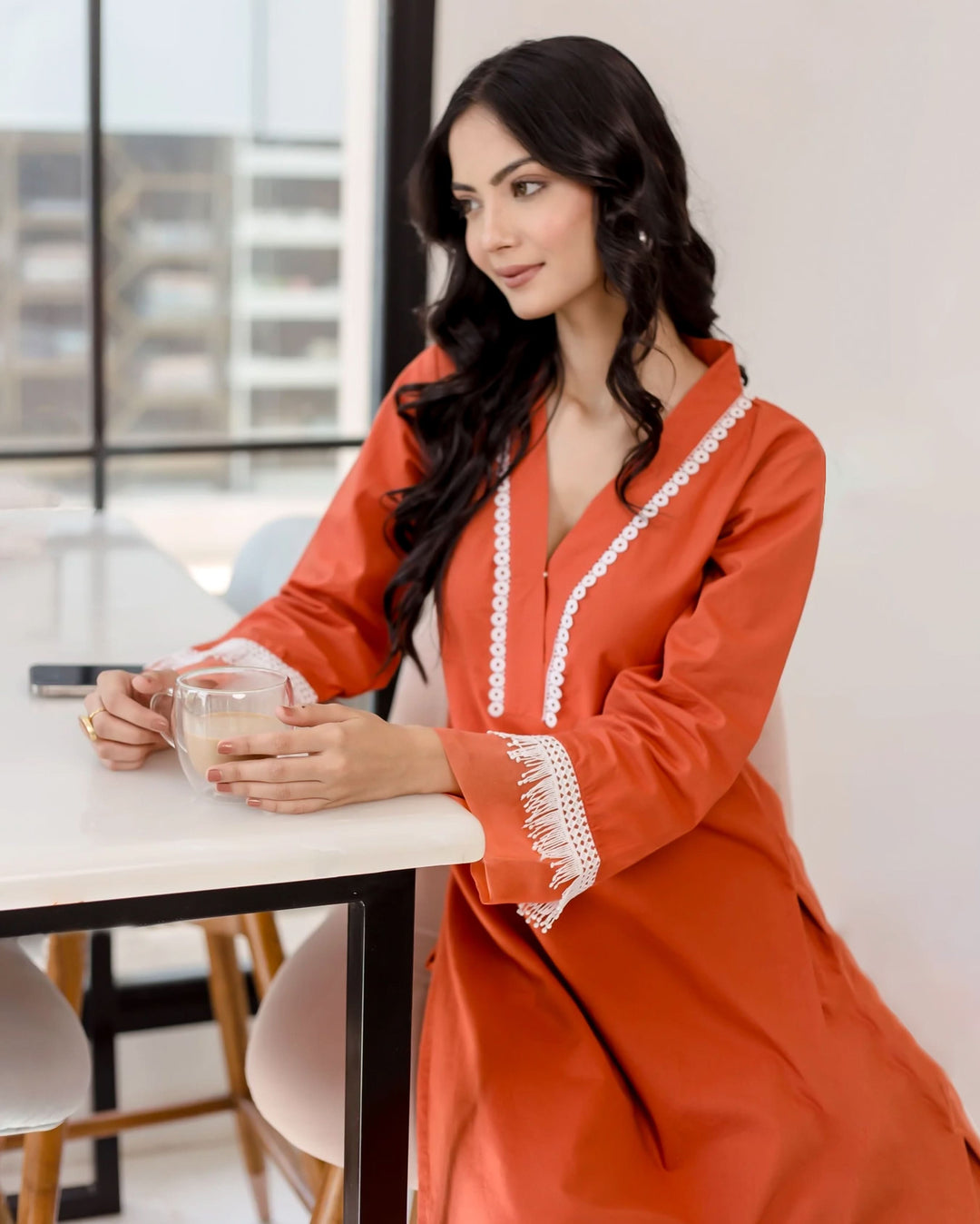 Rufous Orange Solid Cotton Coord Set