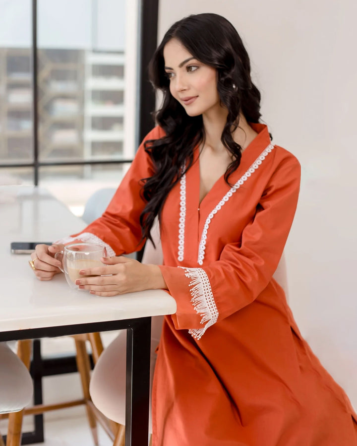 Rufous Orange Solid Cotton Coord Set