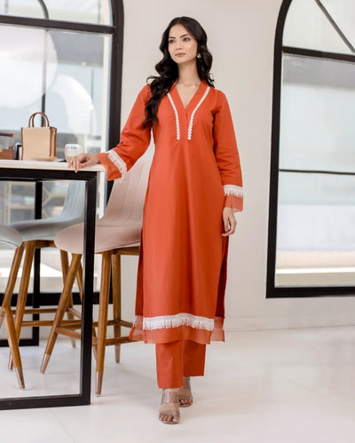 Rufous Orange Solid Cotton Coord Set