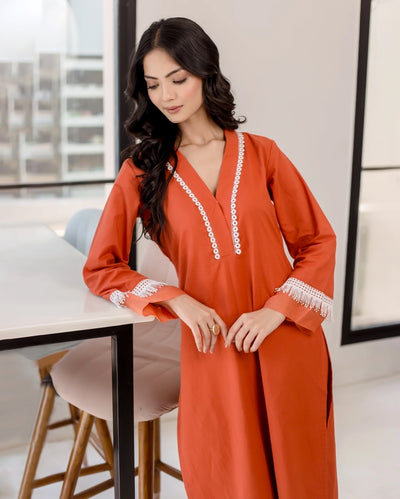 Rufous Orange Solid Cotton Coord Set