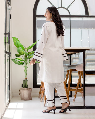 Daisy White Solid Cotton Dobby Coord Set