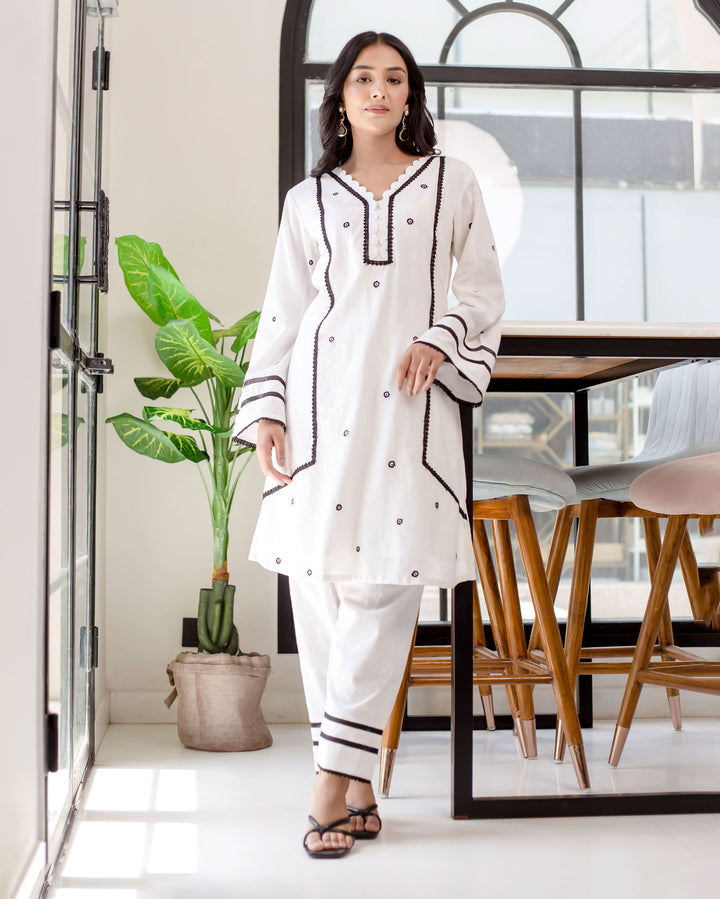 Daisy White Solid Cotton Coord Set