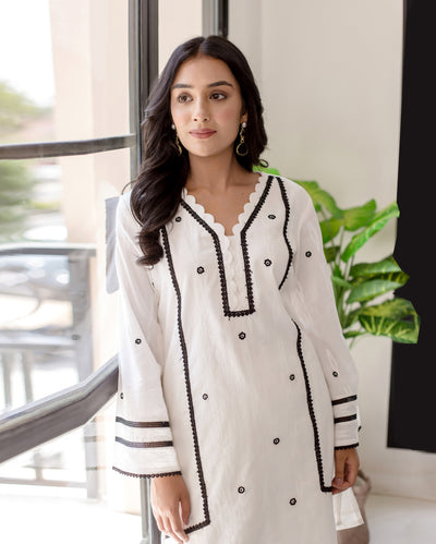 Daisy White Solid Cotton Dobby Coord Set