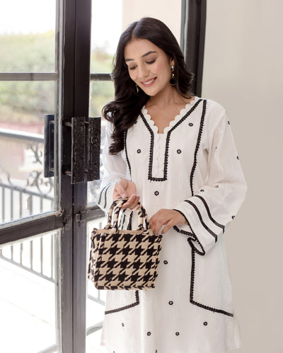 Daisy White Solid Cotton Dobby Coord Set