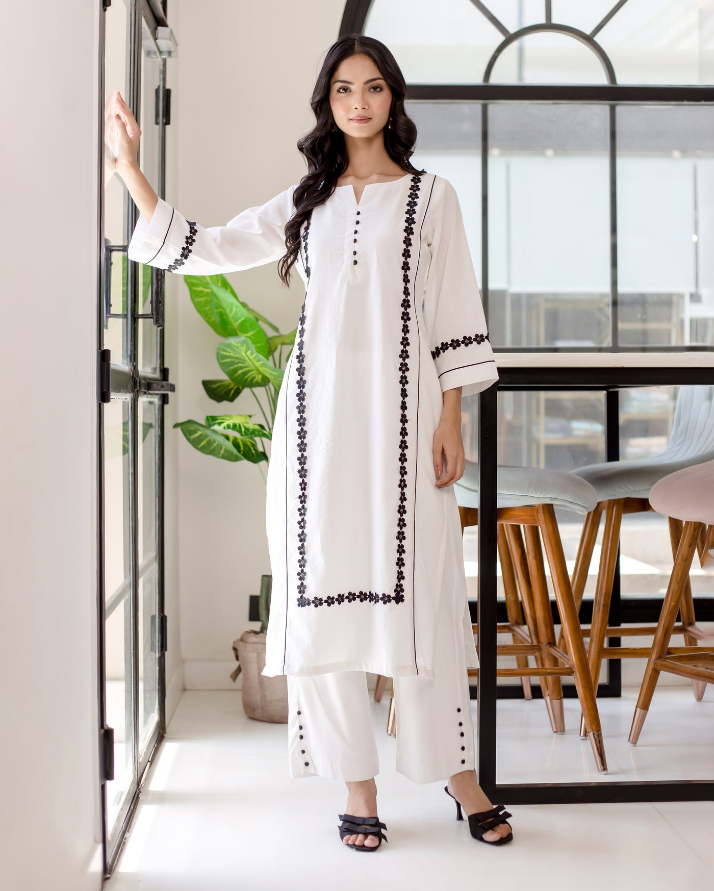 Calla White Solid Cotton Dobby Coord Set