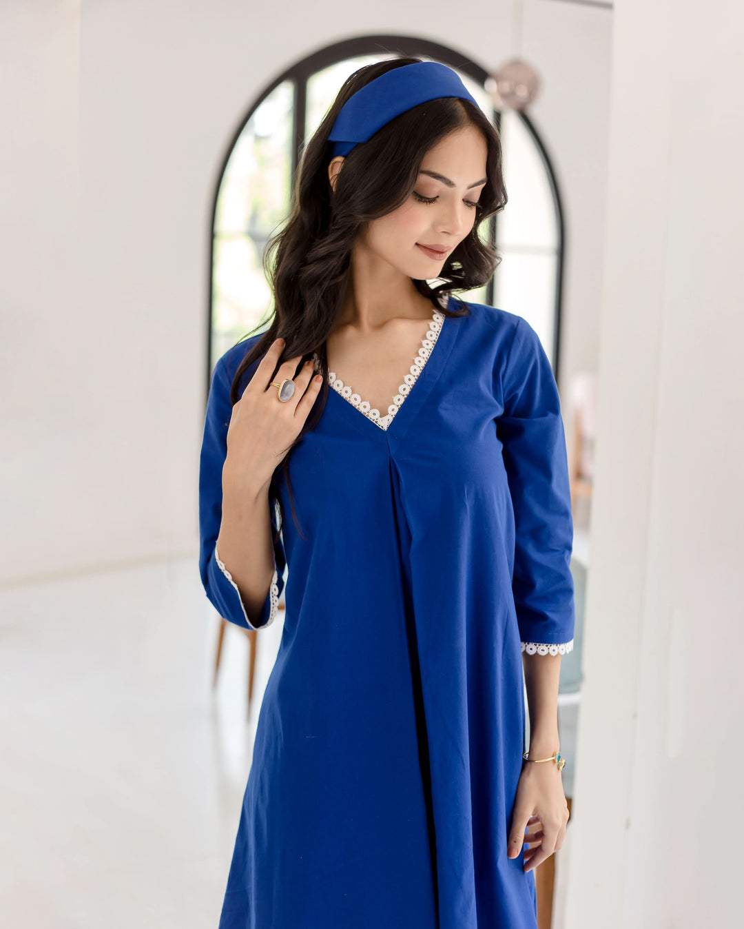 Ceru Blue Solid Cotton Coord Set