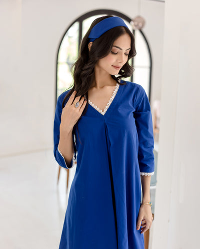Ceru Blue Solid Cotton Coord Set