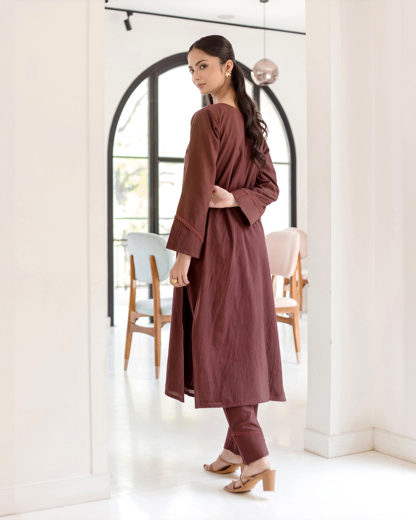 Sepia Bown Solid Cotton Coord Set