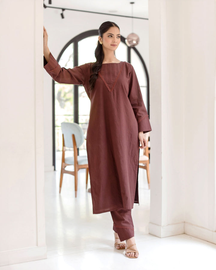 Sepia Bown Solid Cotton Coord Set