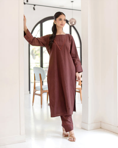 Sepia Bown Solid Cotton Coord Set
